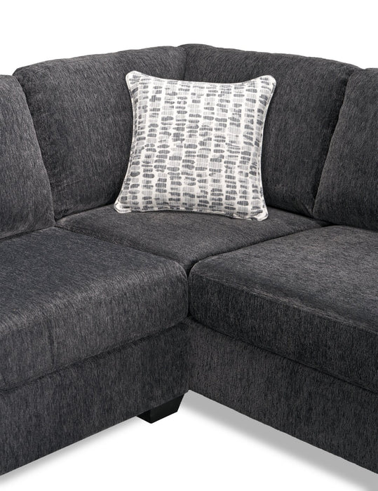 Sofa sectionnel de droite Morgan 2 pièces fabriqué au Canada en tissu de chenille avec coussins décoratifs - gris