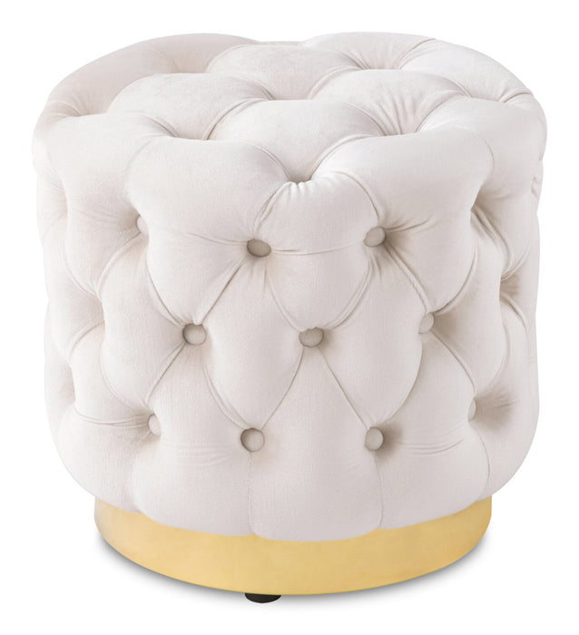 Pouf rond Adell de 17 po en tissu avec base dorée - blanc