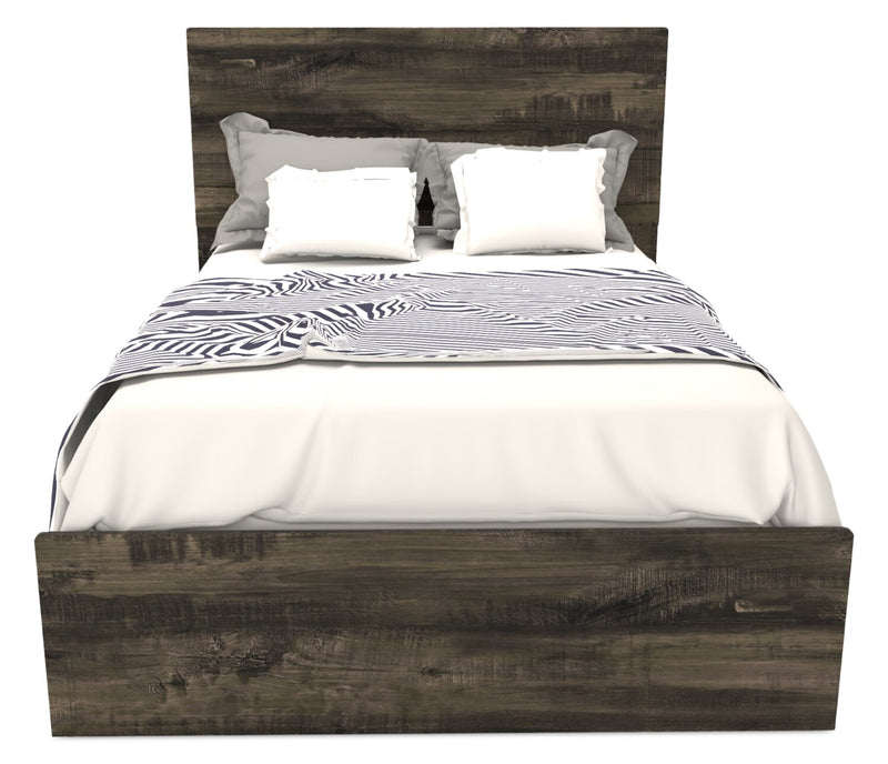 Ensemble de chambre à coucher Riley 5 pièces avec lit à panneaux, commode et miroir, fabriqué au Canada, gris - format lit double