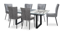 Ensemble de salle à manger Ezra 7 pièces avec table qui s’allonge de 63 po à 79 po (L) et 6 chaises - imitation de marbre blanc et gris