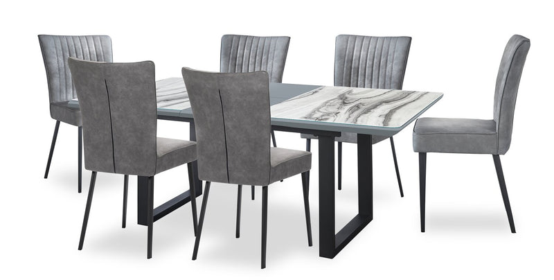 Ensemble de salle à manger Ezra 7 pièces avec table qui s’allonge de 63 po à 79 po (L) et 6 chaises - imitation de marbre blanc et gris