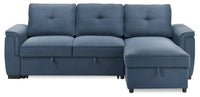  Sofa-lit sectionnel réversible Eden 2 pièces en tissu avec fauteuil long de rangement et coussins de dossier amovibles - bleu