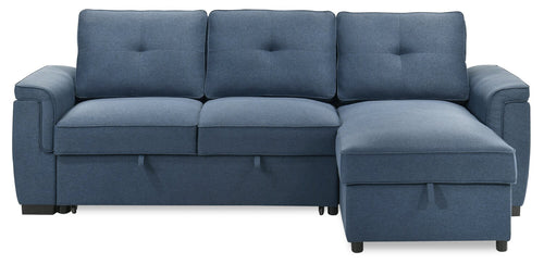  Sofa-lit sectionnel réversible Eden 2 pièces en tissu avec fauteuil long de rangement et coussins de dossier amovibles - bleu