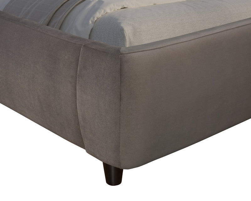 Lit plateforme rembourré Mave en tissu de velours gris - format grand lit
