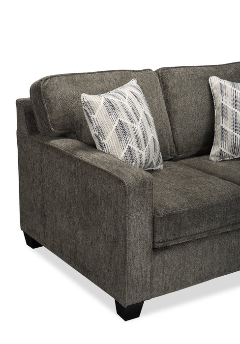 Causeuse Lennox de 57 po fabriquée au Canada en tissu de chenille avec coussins réversibles et coussins décoratifs - grise