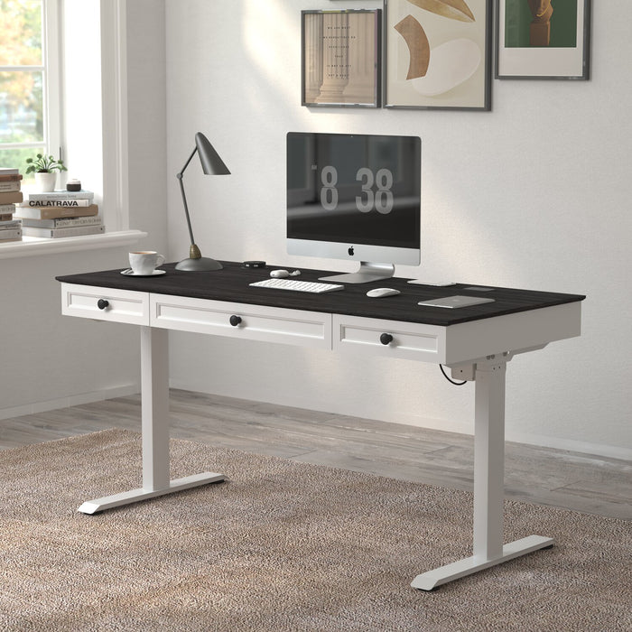 Bureau Elevate de 60 po à hauteur réglable avec rangement et recharge sans fil - blanc et gris