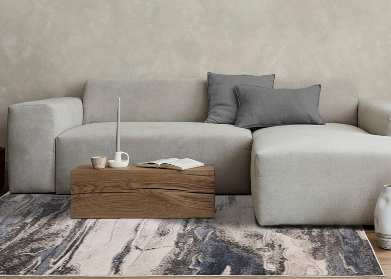 Carpette Linnie gris et bleu - 5 pi 3 po x 7 pi 7 po