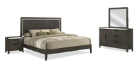 Ensemble de chambre à coucher Sable gris foncé 6 pièces avec lit, commode, miroir et table de nuit - format très grand lit