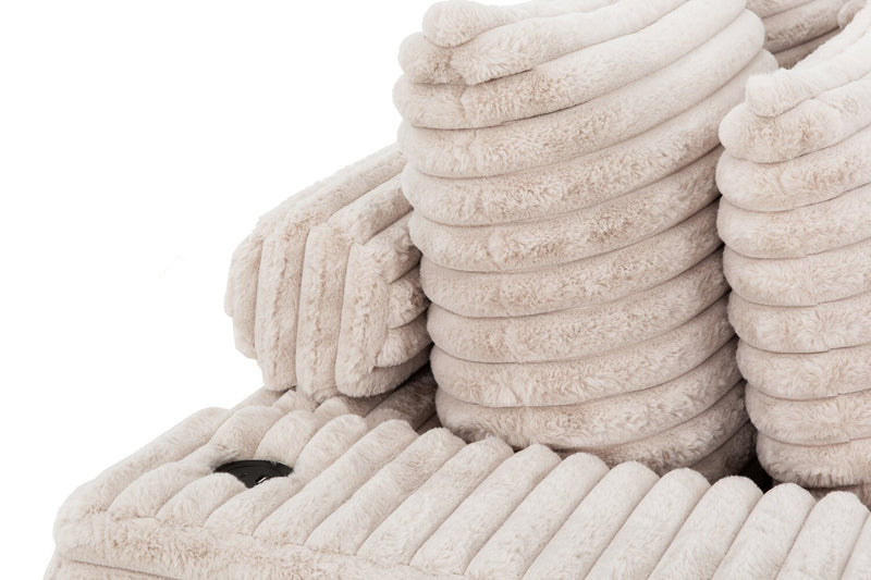 Sofa sectionnel Alto 2 pièces en tissu de fausse fourrure très douce avec deux porte-gobelets, ports USB, et 4 coussins décoratifs - vison taupe