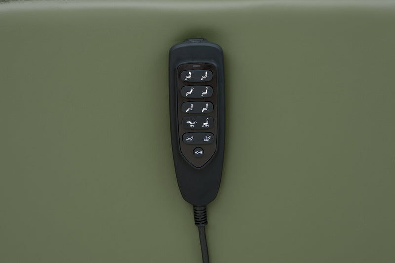 Fauteuil de massage à inclinaison électrique Serene de 31 po en cuir véritable avec appuie-tête électrique et siège chauffant - vert
