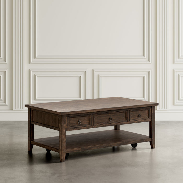 Table à café Branson de 48 po avec dessus relevable, rangement et roulettes - brun foncé