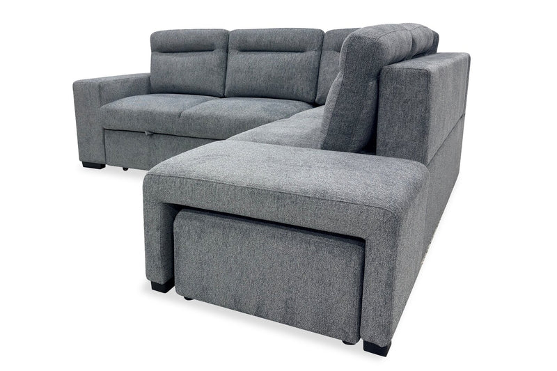 Sofa-lit sectionnel de droite Coast 3 pièces en tissu avec rangement et pouf - fumée 