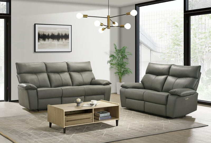Sofa à inclinaison électrique Matteo de 88 po en cuir véritable - gris Aviarah