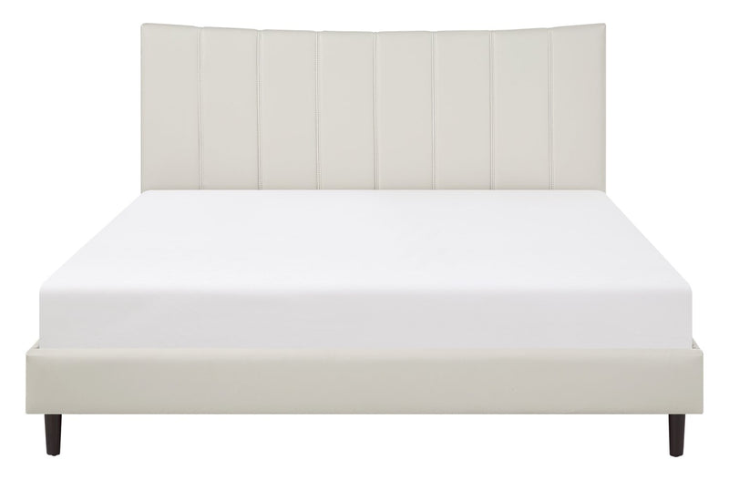 Lit plateforme rembourré Paseo en tissu de cuir végétalien taupe - format très grand lit