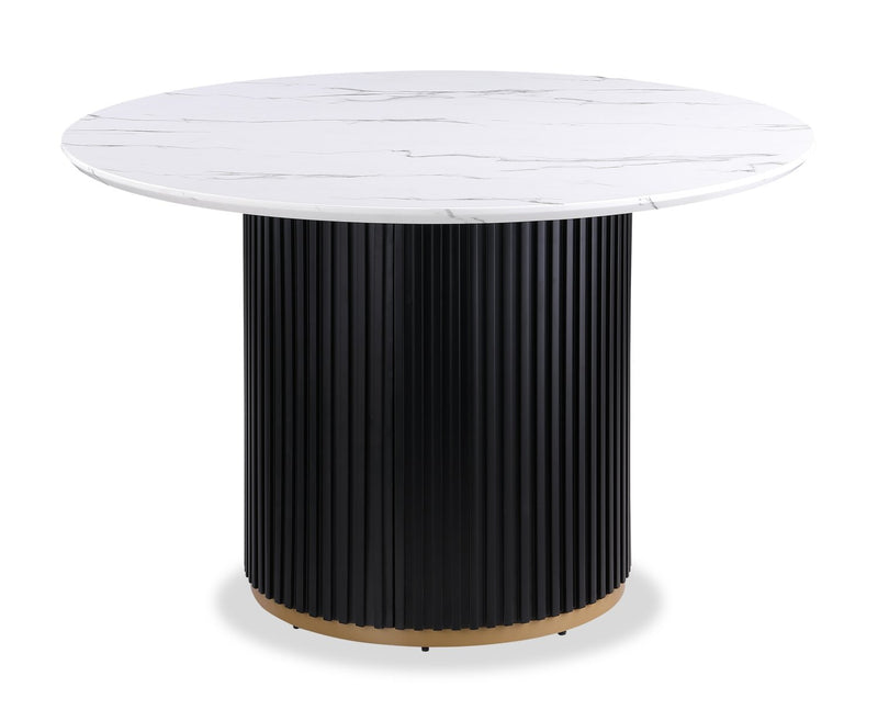 Ensemble de salle à manger Capri de Kort & Co. 5 pièces avec table ronde de 47 po (L), base piédestal et 4 chaises d’apparence lin - gris