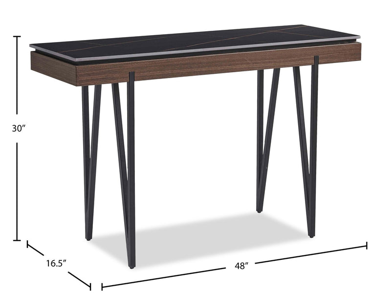 Table de salon moderne Juno de 48 po avec dessus en pierre frittée - noire