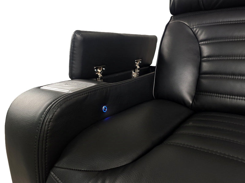 Causeuse de massage à inclinaison électrique Zen de 75,5 po en tissu d’apparence cuir avec console réfrigérée - noire