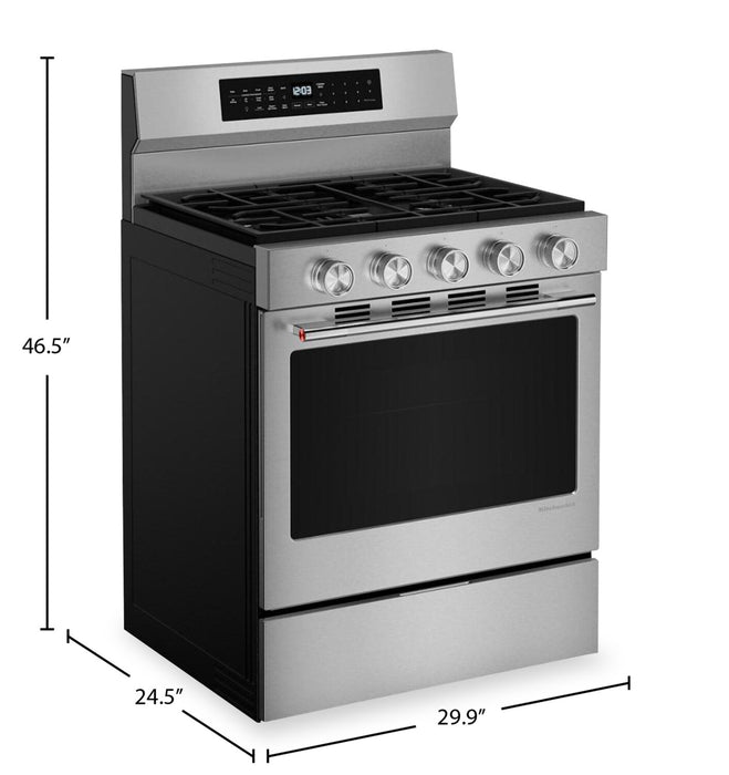 Cuisinière intelligente à gaz KitchenAid de 5,0 pi3 et de 30 po avec modes par convection - acier inoxydable résistant aux traces de doigts - KFGS530SPS