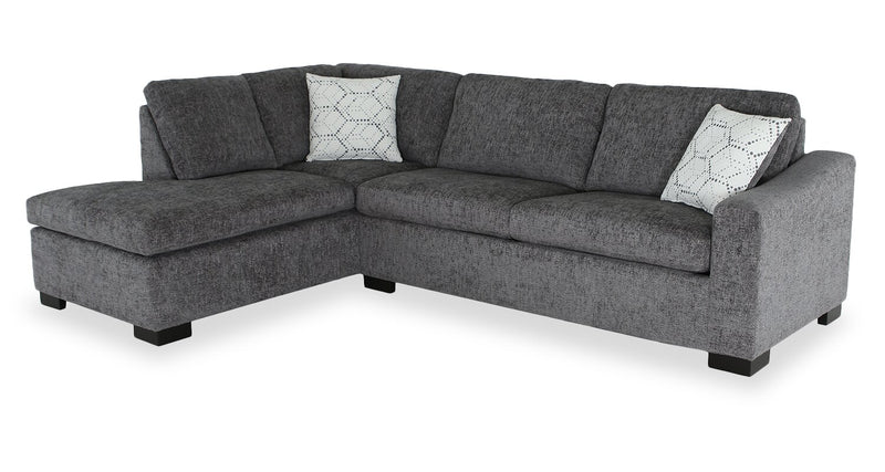 Sofa-lit sectionnel de gauche avec grand lit Aubrey de 114 po de style européen en tissu de chenille avec pattes en bois - gris