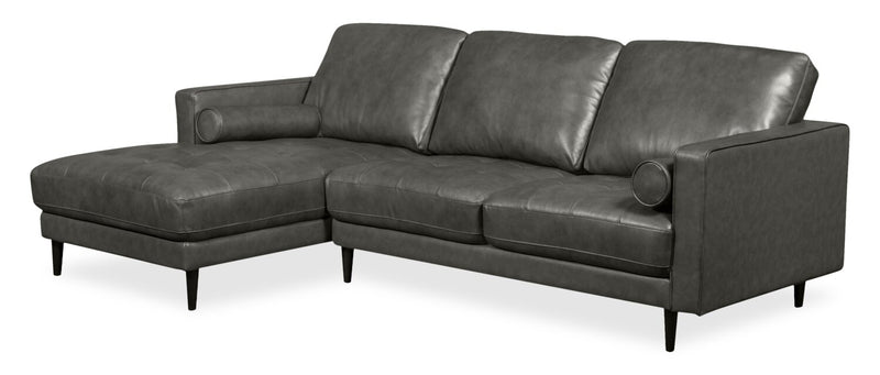 Sofa sectionnel de gauche Edge 2 pièces en cuir véritable avec pattes en bois et coussins de dossier amovibles - gris