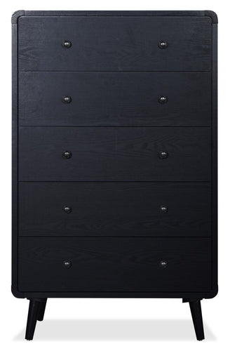  Commode verticale de chambre à coucher moderne du milieu du 20e siècle Milan de 32 po (l) x 51 po (H) à 5 tiroirs - noire