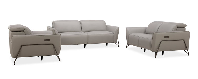 Sofa à inclinaison électrique Riviera en cuir véritable de qualité supérieure - gris clair