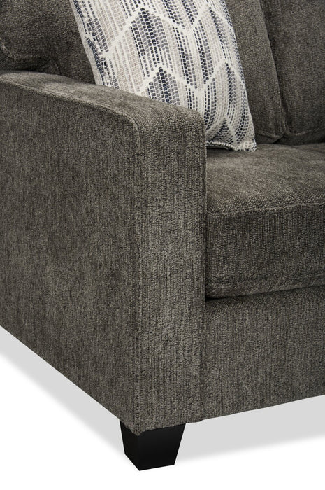 Causeuse Lennox de 57 po fabriquée au Canada en tissu de chenille avec coussins réversibles et coussins décoratifs - grise