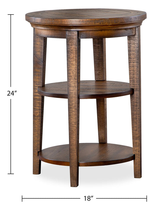 Table de bout ronde traditionnelle Hanson de 18 po en pin - muscade grillée