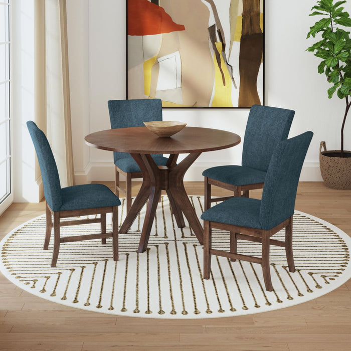 Chaise de salle à manger Rain avec siège et dossier rembourrés en tissu - bleue