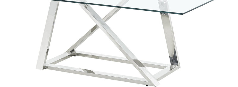Table à café moderne Briar de 47 po avec dessus en verre - argentée