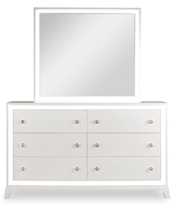 Ensemble de chambre à coucher Halo 5 pièces somptueux avec lit, commode, miroir et éclairage à DEL, blanc - format grand lit