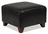 Pouf Zello de 22,5 po en similicuir avec pattes en bois - noir