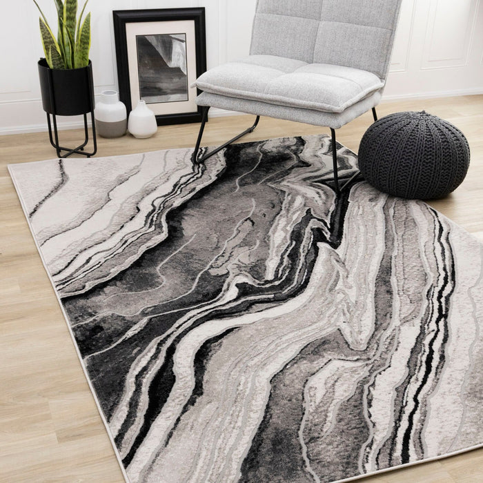 Carpette Plasma gris et noir - 5 pi 3 po x 7 pi 7 po