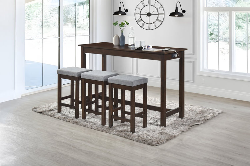 Table de salle moderne Noah de 60 po avec 3 tabourets de hauteur comptoir et ports USB - espresso