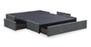 Amos Upholstered Storage Bed in Charcoal Fabric with Channelled Headboard & 3 Built-in Drawers - Queen Size | Lit de rangement Amos rembourré en tissu anthracite avec tête de lit à canaux et 3 tiroirs intégrés - format grand lit