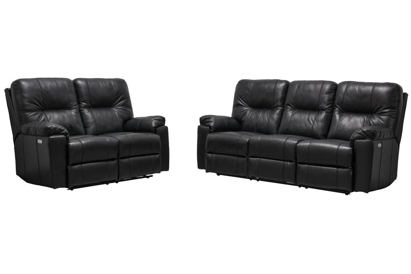 Causeuse à inclinaison électrique Dawson de 64 po fabriquée au Canada en cuir véritable avec port USB et coussins décoratifs - noir