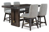Metro Counter Height 5pc Dining Set with Table & 4 Chairs, Built-in Wine Rack, 66"W - Brown/Beige | Ensemble de salle à manger Metro 5 pièces de hauteur comptoir avec table de 66 po (L), 4 chaises et support à vin intégré - brun et beige