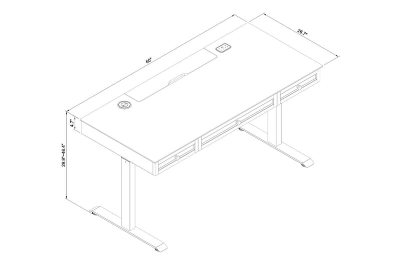Bureau Elevate de 60 po à hauteur réglable avec rangement et recharge sans fil - blanc et gris