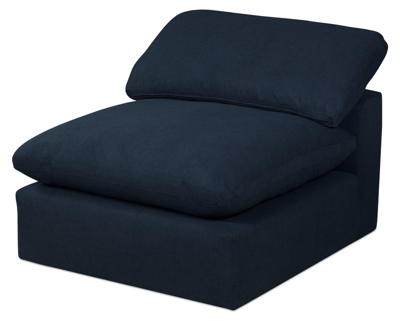 Sofa modulaire Eclipse de 124 po en tissu d’apparence lin avec coussins réversibles en duvet et plumes - bleu marine