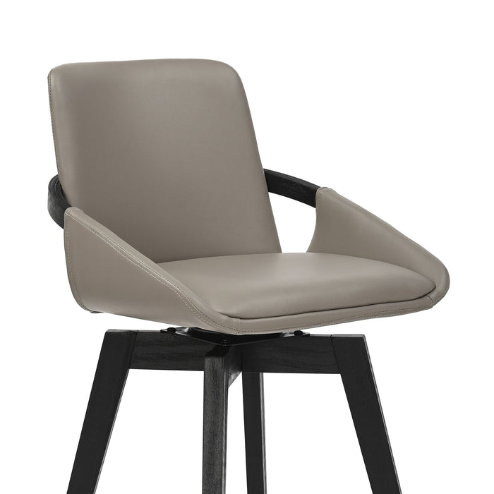 Tabouret Apex de hauteur comptoir en tissu de cuir végétalien et en métal et bois avec siège pivotant - taupe