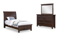 Ensemble de chambre à coucher Sonoma 5 pièces avec lit, commode et miroir, brun manguier - format lit simple