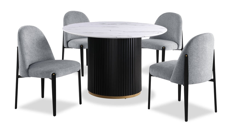 Ensemble de salle à manger Capri de Kort & Co. 5 pièces avec table ronde de 47 po (L), base piédestal et 4 chaises d’apparence lin - gris