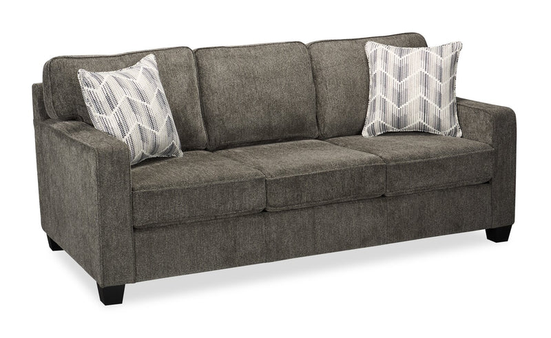 Sofa Lennox de 79 po fabriqué au Canada en tissu de chenille avec coussins réversibles et coussins décoratifs - gris