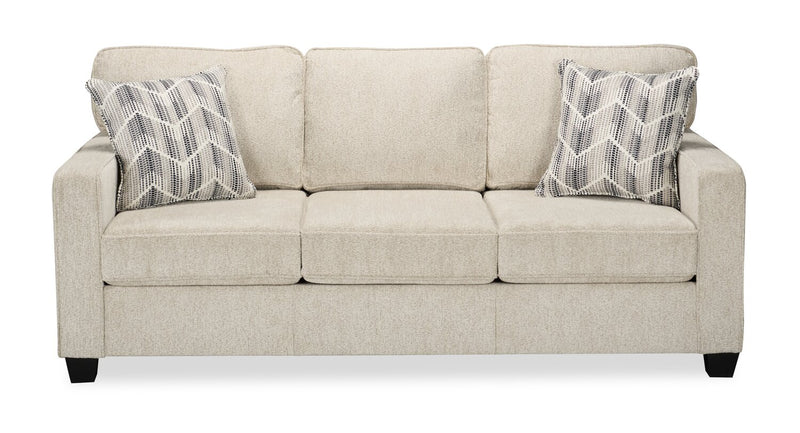 Sofa Lennox de 79 po fabriqué au Canada en tissu de chenille avec coussins réversibles et coussins décoratifs - taupe