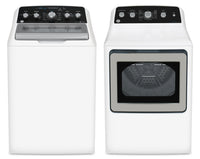 Laveuse à chargement par le haut 4,9 pi3 et sécheuse à gaz 7,2 pi3 de GE avec cycle SaniFresh
