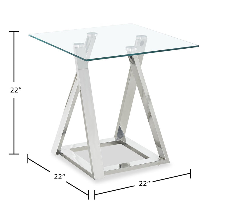 Table de bout moderne Briar de 22 po avec dessus en verre - argentée