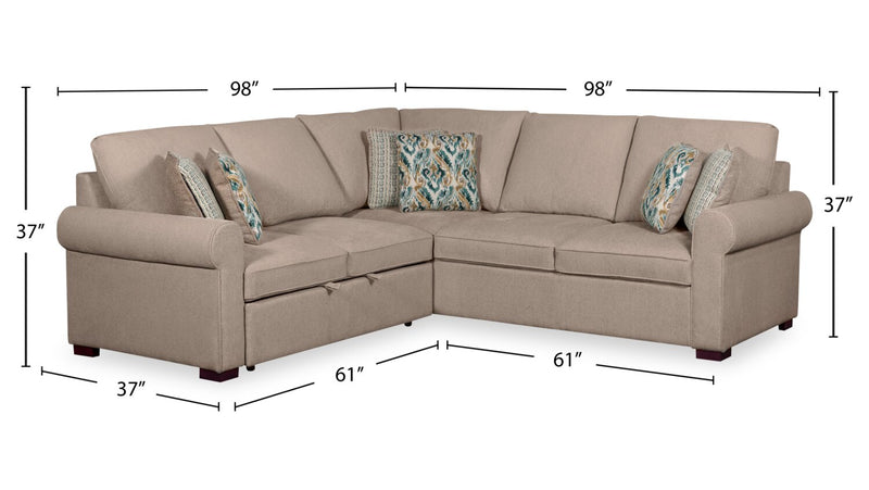 Sofa-lit sectionnel Haven de Scott Living 3 pièces en tissu de chenille - taupe