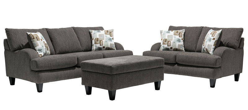 Pouf de rangement Nofia de 44 po fabriqué au Canada en tissu de chenille avec pattes en bois - gris anthracite