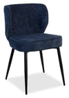 Chaise de salle à manger Sara à oreilles en tissu de polyester et en métal - bleue