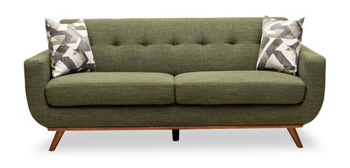  Sofa Freeman de Kort & Co. de 80 po de format condo en tissu d’apparence lin avec base et pattes en bois - vert avocat
